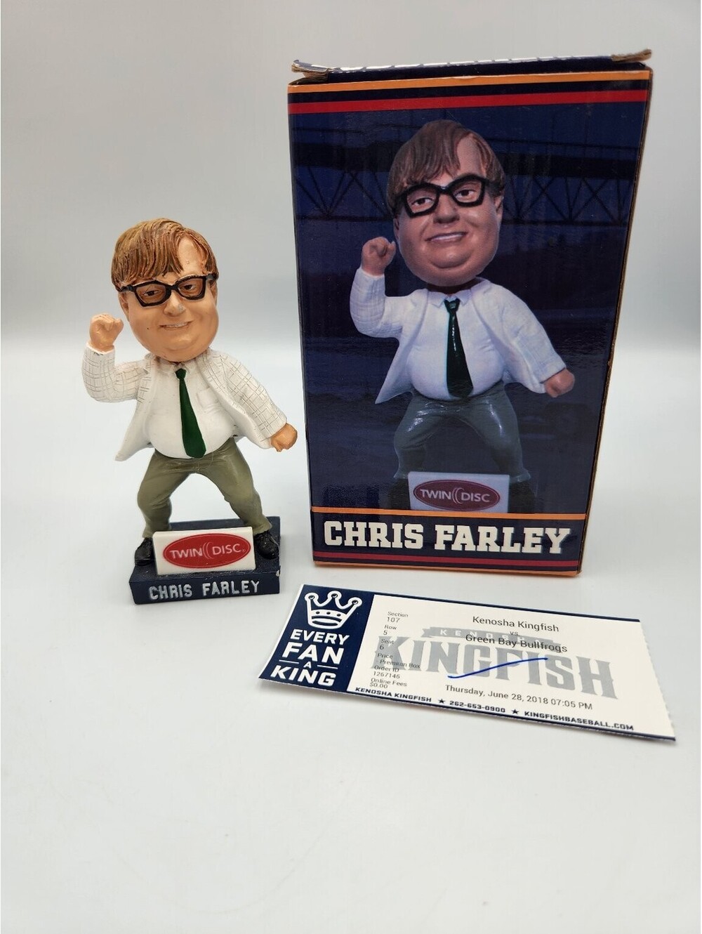 Chris Farley Bobblehead Kenosha Kingfish Green Bay Bullfrogs Twin Disc 2018 - I2